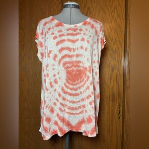 Cirana Vibrant Coral and White Women's Tunic - Medium.